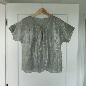BAIA Cotton Silk Metallic Pewter Gray Sheer T-shirt Style Top Large